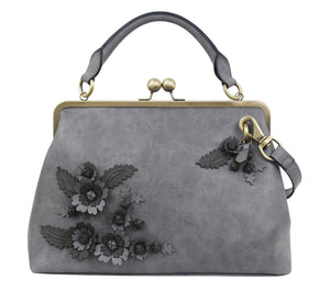 Scattered Blooms Frame Satchel in Slate