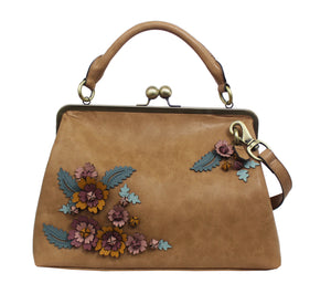 Scattered Blooms Frame Satchel in Almond