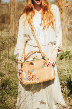 Scattered Blooms Frame Satchel in Almond