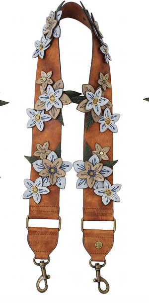 3D Floral Guitar Strap in Cognac